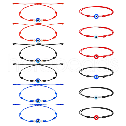 FIBLOOM 12Pcs 9 Style Glass Evil Eye Braided Bead Bracelets Set BJEW-FI0001-24-1