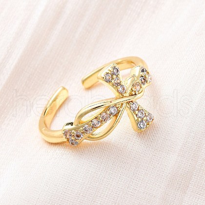 Brass Micro Pave Clear Cubic Zirconia Cuff Rings for Women RJEW-U047-08G-1