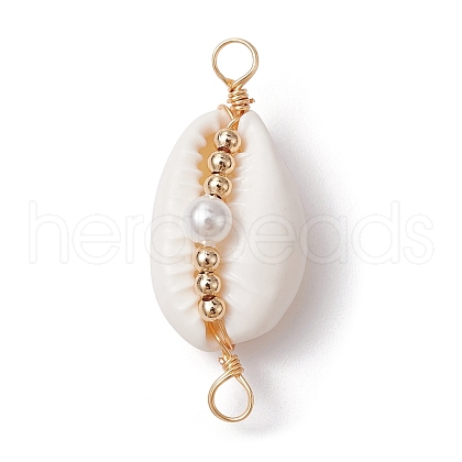 Natural Shell Copper Wire Wrapped Connector Charms PALLOY-JF02316-02-1
