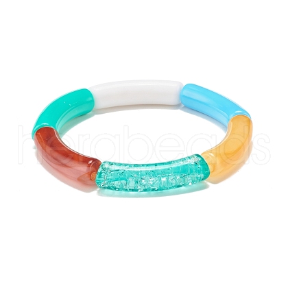 Acrylic Curved Tube Beaded Stretch Bracelet BJEW-JB07980-04-1