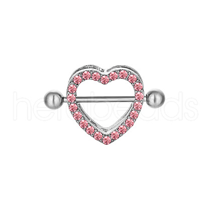 316 Surgical Stainless Steel Rhinestone Heart Nipple Rings WGA1CA9-03-1