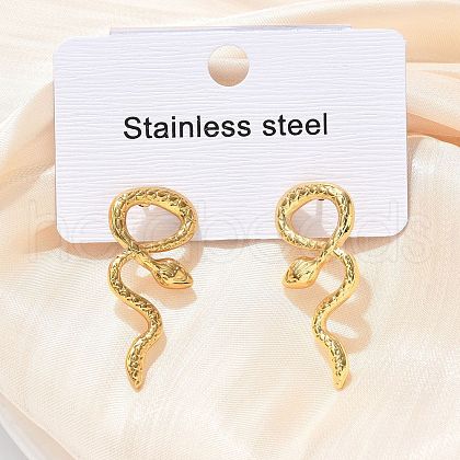 304 Stainless Steel Snake Stud Earrings for Women EJEW-M079-02G-1
