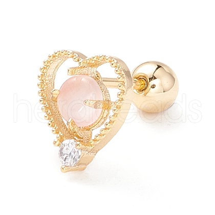 Heart Cat Eye Stud Earrings for Women EJEW-A065-01G-1