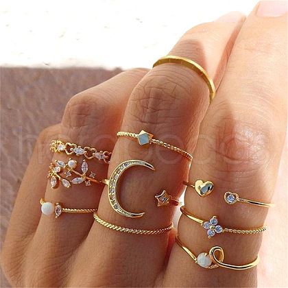10Pcs Alloy with Crystal Rhinestone Finger Rings WG3531F-01-1