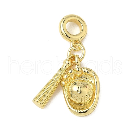 Brass Baseball Bat Mitten European Dangle Charms KK-K293-57G-1