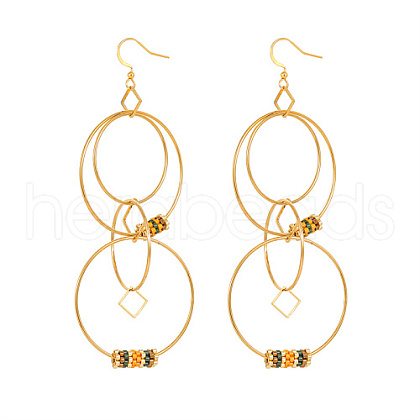Golden 304 Stainless Steel Interlocking Rings Dangle Earrings DT5091-2-1