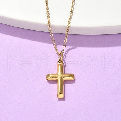 304 Stainless Steel Cross Pendant Cable Chain Necklaces NJEW-S442-04G-1