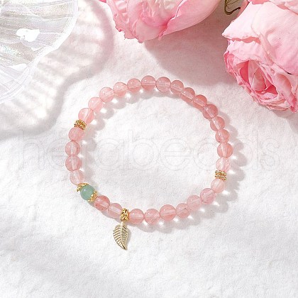 Synthetic Cherry Quartz Glass Stretch Bracelets BJEW-JB11961-01-1