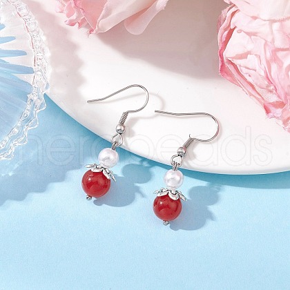Natural Carnelian Round Dangle Earrings EJEW-JE06413-03-1