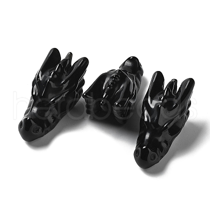 Natural Obsidian Healing Dragon Head Figurines DJEW-L010-05G-1