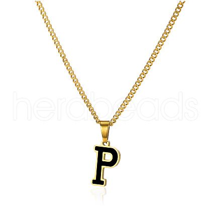 304 Stainless Steel Black Enamel Initial Pendant Twisted Chain Necklaces WG978E8-16-1