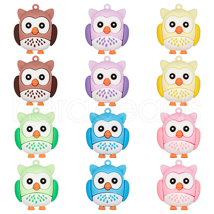 SUNNYCLUE 12Pcs 6 Colors PVC Cartoon Owl Doll Pendants KY-SC0001-64-1