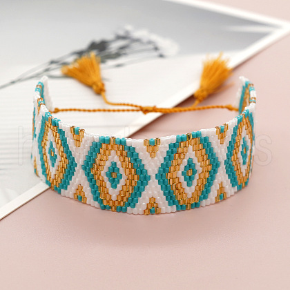 Ethnic Style Adjustable Glass Seed Beads Braided Bead Bracelets for Men Women MU3134-12-1