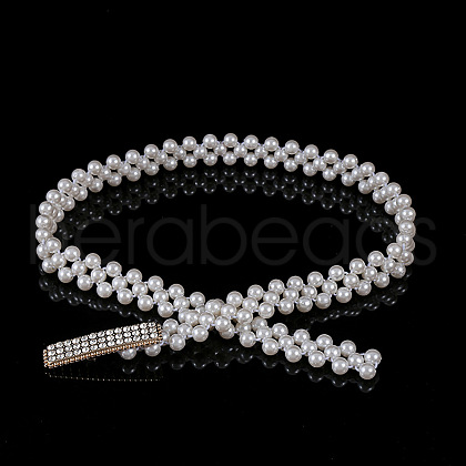 Alloy & Acrylic Imitation Pearl Beaded Elastic Chain Belts WG979C0-12-1