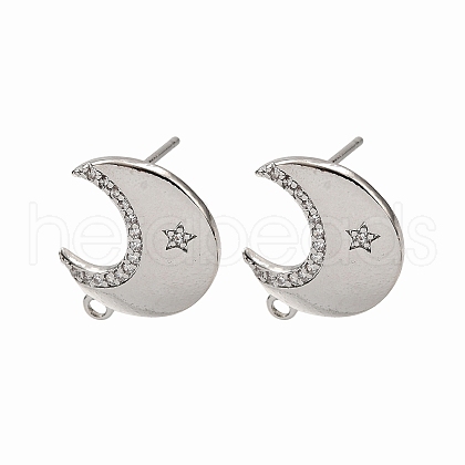 Brass Micro Pave Clear Cubic Zirconia Stud Earring Findings KK-G530-03P-1