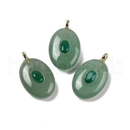 Natural Green Aventurine & Cubic Zirconia Pendants G-Z076-01G-04-1