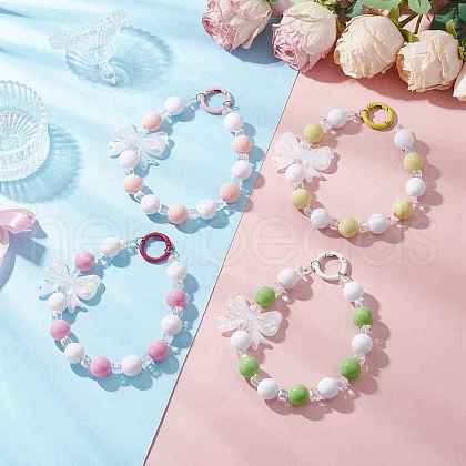 4Pcs Acrylic Bowknot & Glass Round Beads Pendant Decorations HJEW-JM03324-1
