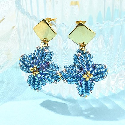 304 Stainless Steel Star Glass Seed Beaded Dangle Stud Earrings EJEW-MZ00332-02-1