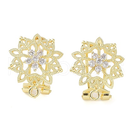 Hollow Flower Brass Micro Pave Cubic Zirconia Stud Earrings Finding KK-E083-14G-1