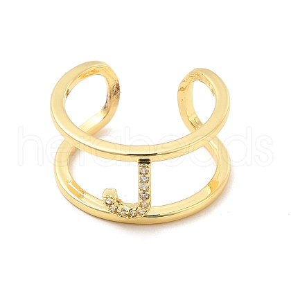 Clear Cubic Zirconia Initial Letter Open Cuff Ring RJEW-A012-01G-J-1
