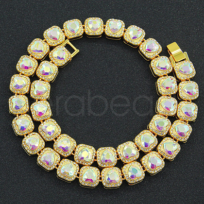Alloy Crystal Rhinestone & Heart Glass Square Link Chain Tennis Necklaces FS-WG8A429-11-1