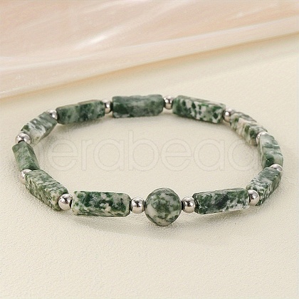 Natural Green Spot Jasper Beaded Stretch Bracelets for Men Women WGE4A78-13-1
