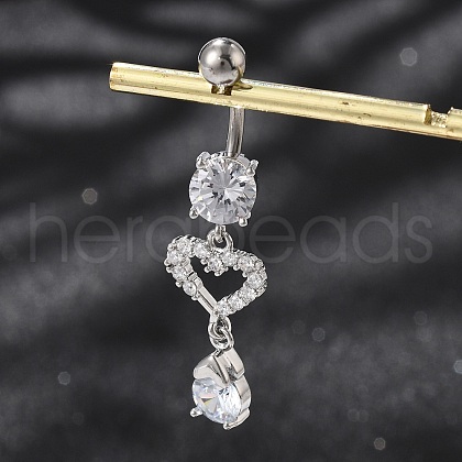 Alloy Crystal Rhinestone Dangle Curved Barbell Belly Rings AJEW-R007-04P-01-1