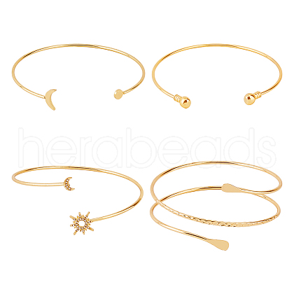 FIBLOOM 4Pcs 4 Styles Iron Three Loops Wire Wrap Bracelet Set BJEW-FI0001-19-1