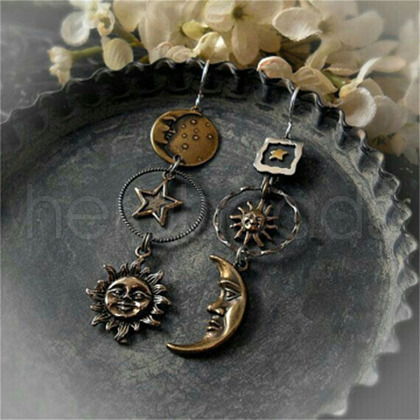 Sun with Moon Gothic Style Alloy Dangle Earrings FS-WG16F02-05-1