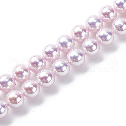 UV Plating Pearlized Glass Pearl Beads Strands GLAA-F128-01A-T11-1