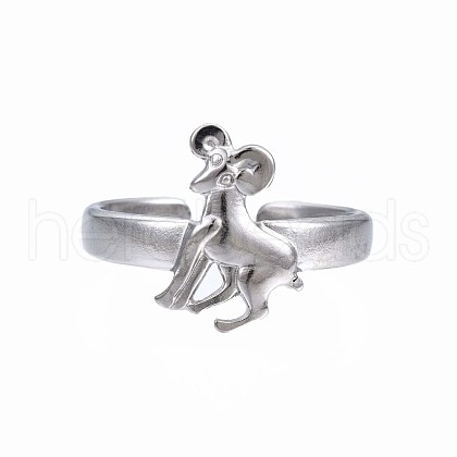 Non-Tarnish 304 Stainless Steel 12 Constellations/Zodiac Signs Open Cuff Ring for Women RJEW-S405-156P-L-1