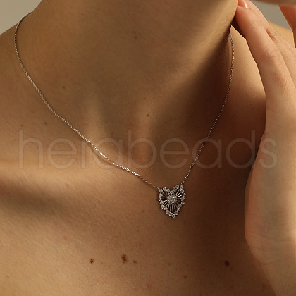 Heart 925 Sterling Silver Micro Pave Clear Cubic Zirconia Hollow Pendant Necklaces for Women FS-WG64B65-02-1