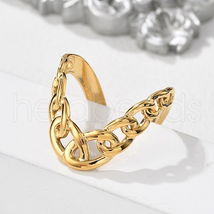304 Stainless Steel Curb Chain Open Cuff Rings RJEW-Q011-02G-1