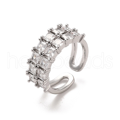 Brass Micro Pave Cubic Zirconia Open Cuff Rings RJEW-R146-10P-1