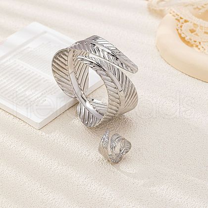 Leaf Alloy Cuff Bangle & Cuff Ring Sets FS-WGCE308-01-1
