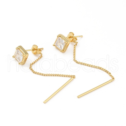 Clear Cubic Zirconia Rhombus with Tassel Front Back Stud Earrings EJEW-B013-14-1