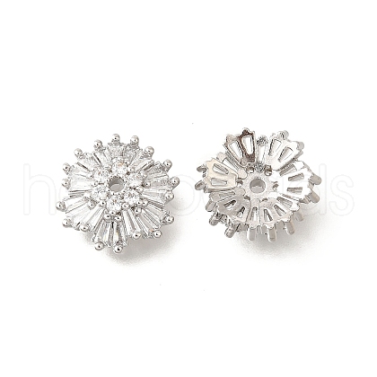 Flower Brass Clear Cubic Zirconia Bead Caps KK-V008-07P-1