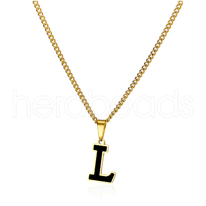 304 Stainless Steel Black Enamel Initial Pendant Twisted Chain Necklaces WG978E8-12-1