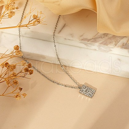 Fashionable Stainless Steel Irregular Textured Rectangle Pendant Necklaces for Women EN2201-2-1