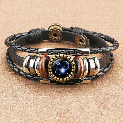 12 Constellations PU Leather Multi-strand Bracelets for Men Women WG878A3-11-1