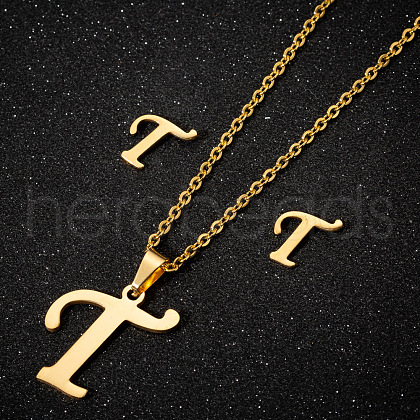 201 Stainless Steel Pendant Necklaces & Stud Earrings Sets WG00841-32-1