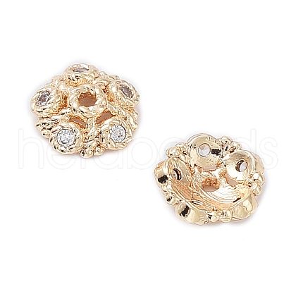 Rack Plating Brass Cubic Zirconia Bead Cap KK-A183-74G-1