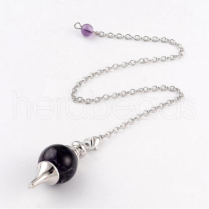 Natural Amethyst Sphere Dowsing Pendulums BJEW-E292-A07-1