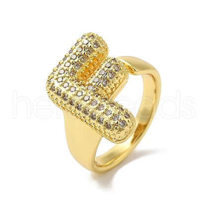 Letter Brass Micro Pave Clear Cubic Zirconia Open Cuff Ring for Women RJEW-N046-03F-G-1