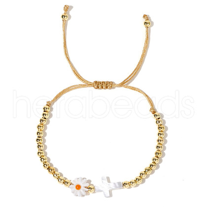 Fashionable Brass Bead & Cross Shell Daisy Braided Bead Bracelets for Women PV3850-1