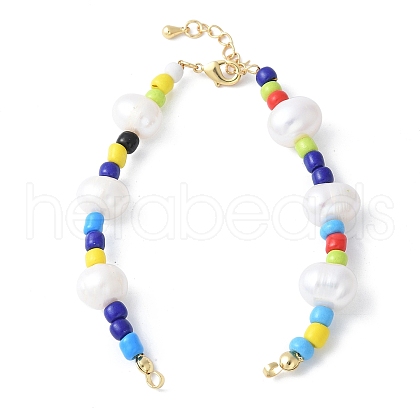 Natural Pearl and Colorful Porcelain Beaded Bracelet Making KK-F892-16G-1