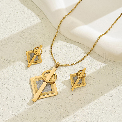 Stainless Steel Rhombus Pendant Necklaces & Stud Earring Sets for Women DJ8771-1