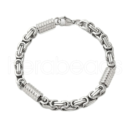 Non-Tarnish Grooved Column 304 Stainless Steel Byzantine Chain Bracelets for Men BJEW-B093-07P-1