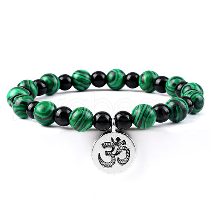 Yoga Natural Peacock Agate Round Beads Charm Bracelets HP5240-3-1