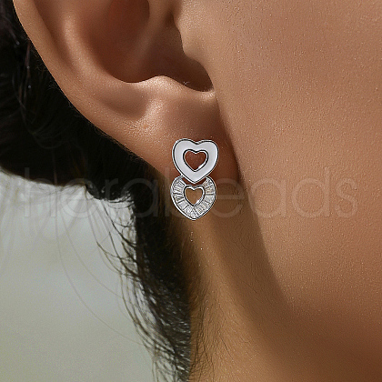 Elegant S925 Sterling Silver Clear Cubic Zirconia Heart Dangle Stud Earrings SV9375-1